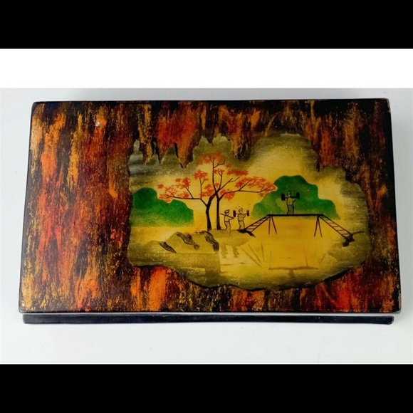 Japanese Hand Painted Lacquer Trinket Box